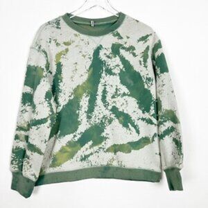 Omont Sweatshirt Women's L Green White Bleach Dyed Pullover Crew Neck